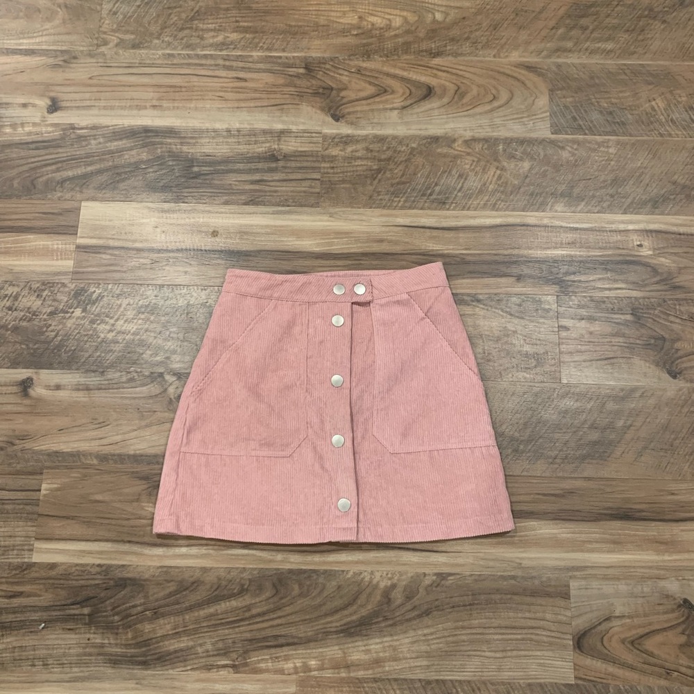 Pink button down corduroy skirt